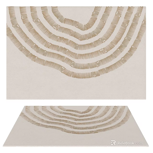 Modern Minimalist Square Area Rug With Wavy Striped Pattern Beige Base And Golden Brown Accents 3d model 