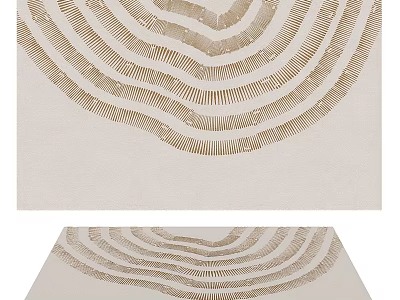 Modern Minimalist Square Area Rug With Wavy Striped Pattern Beige Base And Golden Brown Accents 3d model