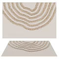 Modern Minimalist Square Area Rug With Wavy Striped Pattern Beige Base And Golden Brown Accents