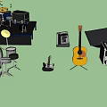 Music Instruments Collection Including Drum Set Electric Acoustic Guitars Keyboard And Equipment Cases