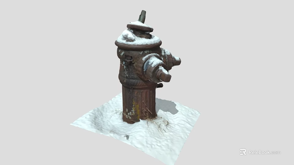 Snow Covered Rusted Roadside Fire Hydrant In Winter Road Scene 3d model 