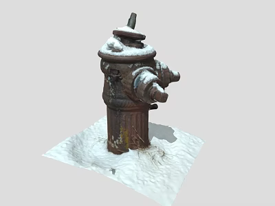 Snow Covered Rusted Roadside Fire Hydrant In Winter Road Scene 3d model