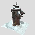 Snow Covered Rusted Roadside Fire Hydrant In Winter Road Scene