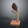 Realistic Black Bird Perched On Tree Branch With Wooden Base Stand
