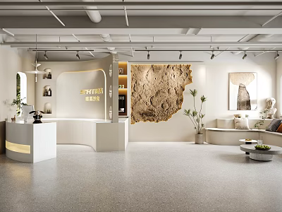 Modern Beauty Salon Interior Design With Reception Seating Decorative Wall And Plants 3d model