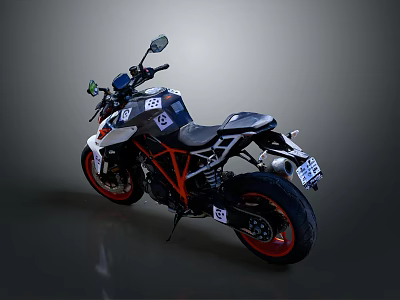 Modern Sport Motorcycle Design With Black Seat Orange Frame And Red Rims 3d model