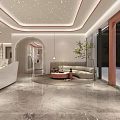 Modern Beauty Hair Salon Interior with Elegant Reception Desk Marble Floor and Stylish Lighting