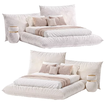 Modern Double Bed Interior With Soft Pillows And Neutral Cozy Bedding 3d model
