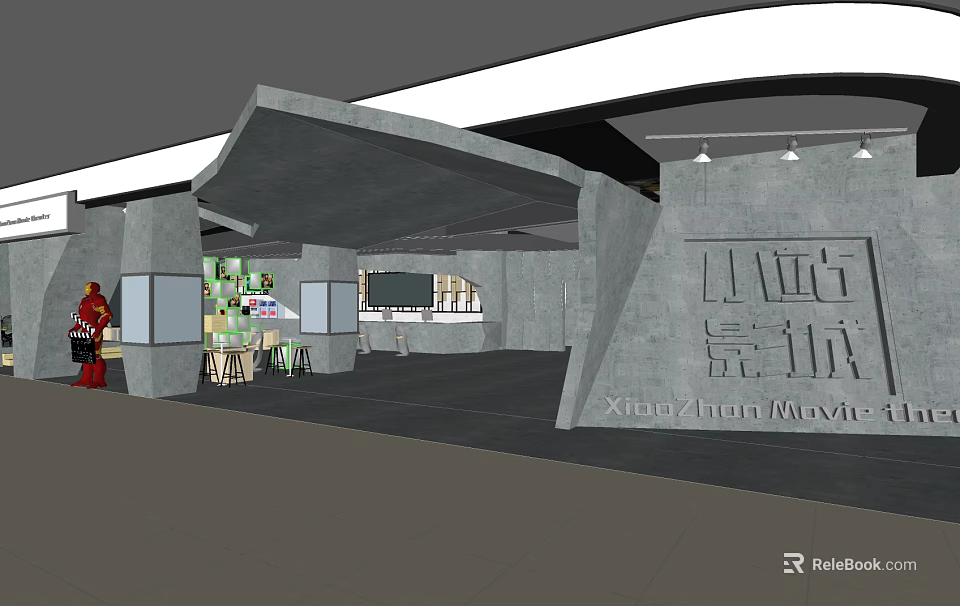 XiaoZhan Movie Theater Modern Gray Architecture Entrance With Lighting And Interior Space 3d model 