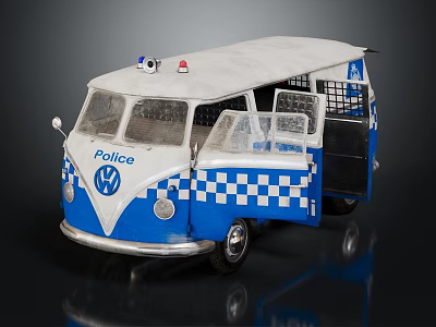 Police Blue White Checkered Functional Van With Patrol Lights And Features 3d model