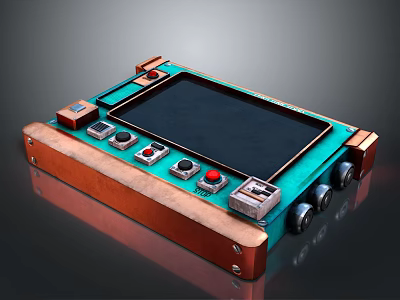 Vintage Electronic Device With Copper Frame Black Screen And Control Buttons 3d model