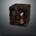 Mechanical Cube With Red Glowing Lines Intricate Geometric Patterns Metallic Surface And Futuristic Design