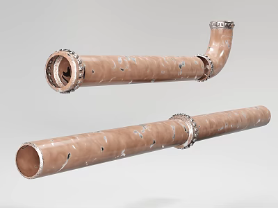 Brown Pipes With Spotted Surface And Metal Rings Curved And Straight Design 3d model