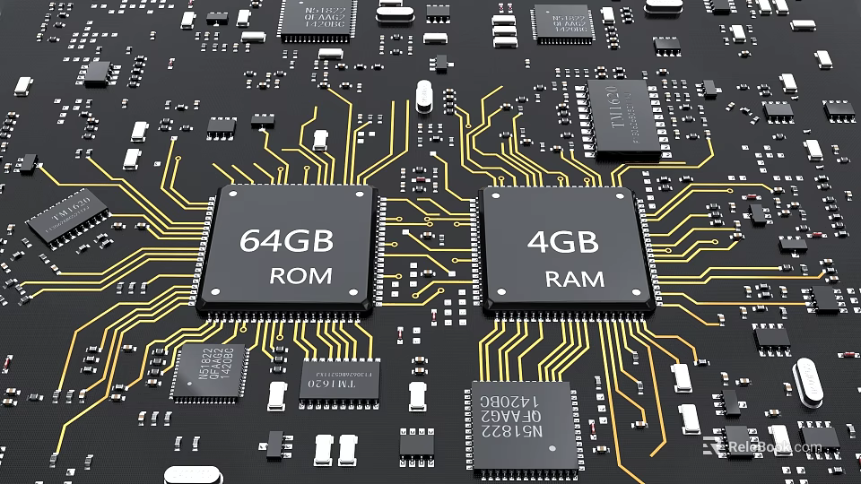 Industrial Circuit Board With 64GB ROM 4GB RAM And Electronic Components 3d model 