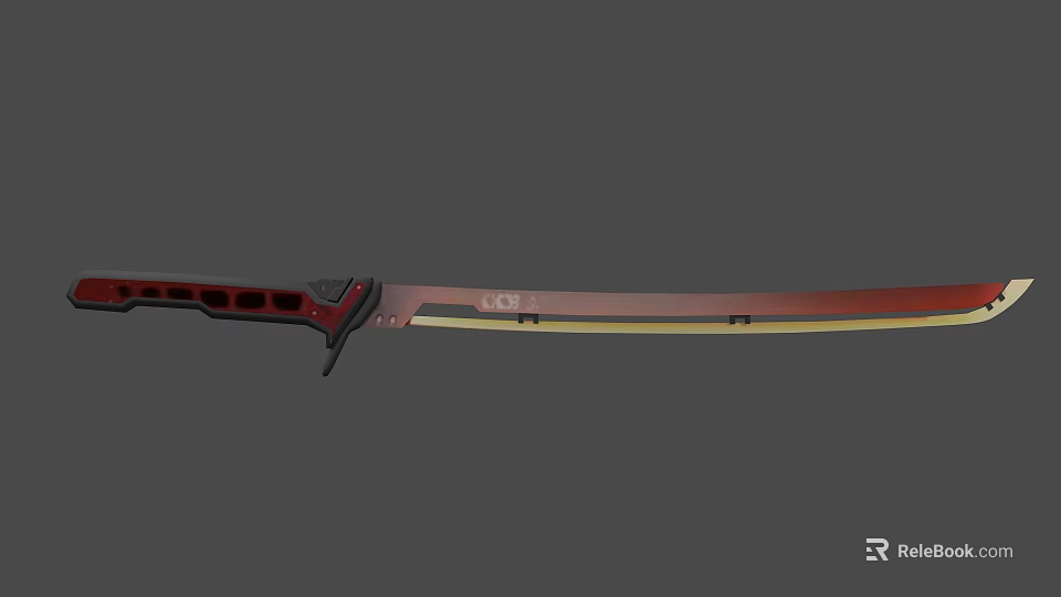 Traditional Decorative Sword With Red Handle And Golden Sharp Blade Design 3d model 