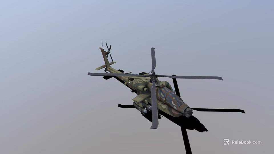 Military Helicopter With Camouflage Paint And Rotor Blades Flying In Sky 3d model 