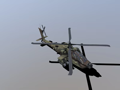 Military Helicopter With Camouflage Paint And Rotor Blades Flying In Sky 3d model