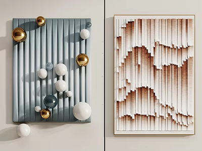 Abstract Wall Art With 3D Textured Design Gold White Blue Spheres And Brown Striped Pattern 3d model
