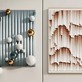 Abstract Wall Art With 3D Textured Design Gold White Blue Spheres And Brown Striped Pattern