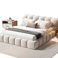 Modern Double Bed With Tufted Headboard Soft Upholstery And Bedside Tables