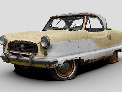Vintage Rusted Yellow And White Old Sedan Car With Patina Finish 3d model