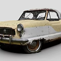 Vintage Rusted Yellow And White Old Sedan Car With Patina Finish