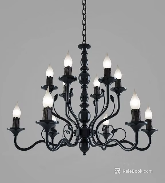 Classic Black Metal Chandelier With Multiple Lights And Curved Ornate Design 3d model 