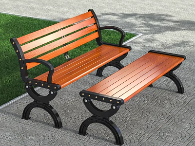 Outdoor Chair with Wooden Slat Seat Backrest and Black Metal Frame Armrests for Garden Park 3d model