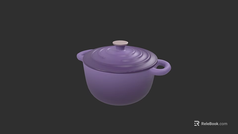 Purple Enameled Cooking Pot With Lid Round Handle And Side Handles 3d model 