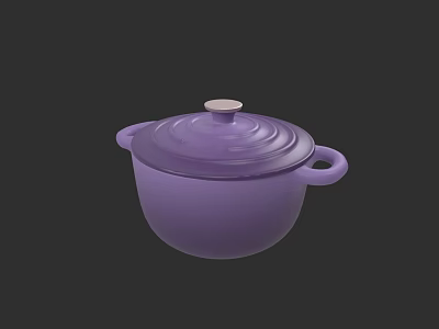 Purple Enameled Cooking Pot With Lid Round Handle And Side Handles 3d model