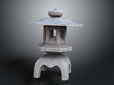 Traditional Japanese Stone Lantern With Pagoda Style Top And Decorative Base 3d model