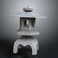 Traditional Japanese Stone Lantern With Pagoda Style Top And Decorative Base