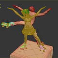 Golden Game Anime Character Figure Skating Statue With Extended Arms And Skates On Square Base