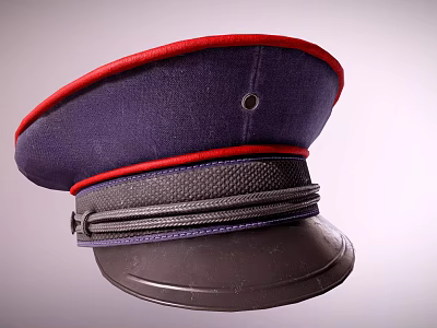 Navy Blue Hat With Red Trim Black Ribbon And Structured Brim Design 3d model