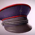 Navy Blue Hat With Red Trim Black Ribbon And Structured Brim Design
