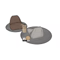 Brown and Beige Bean Bag Chairs on Knitted Rugs with Side Table and Decorative Ball
