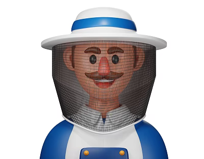 Man in Blue and White Beekeeper Suit With Mesh Face Veil and Mustache 3d model