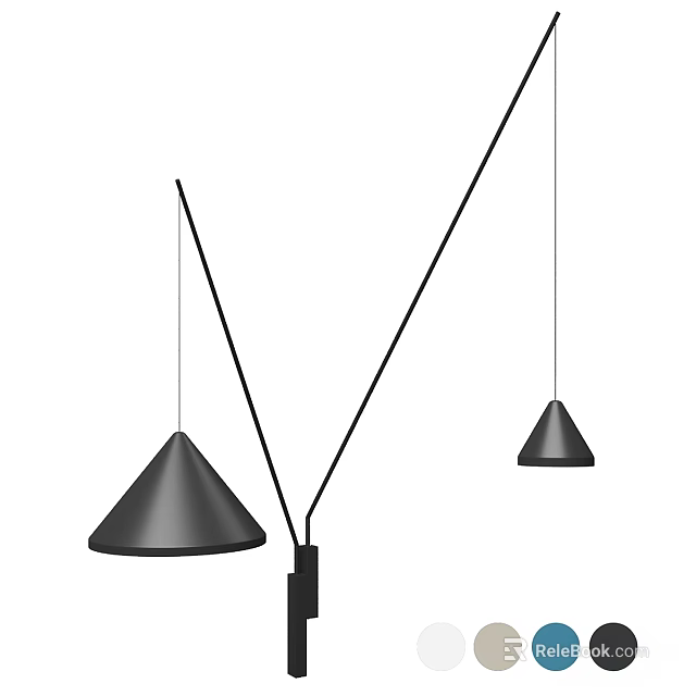 Modern Wall Lamp Design With Two Conical Shades And Slim Rods 3d model 