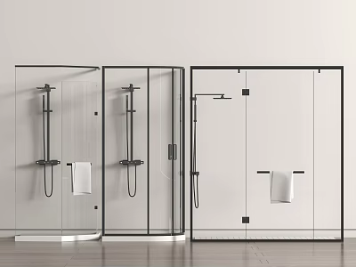 Modern Shower Room Designs With Glass Enclosures And Towel Racks 3d model