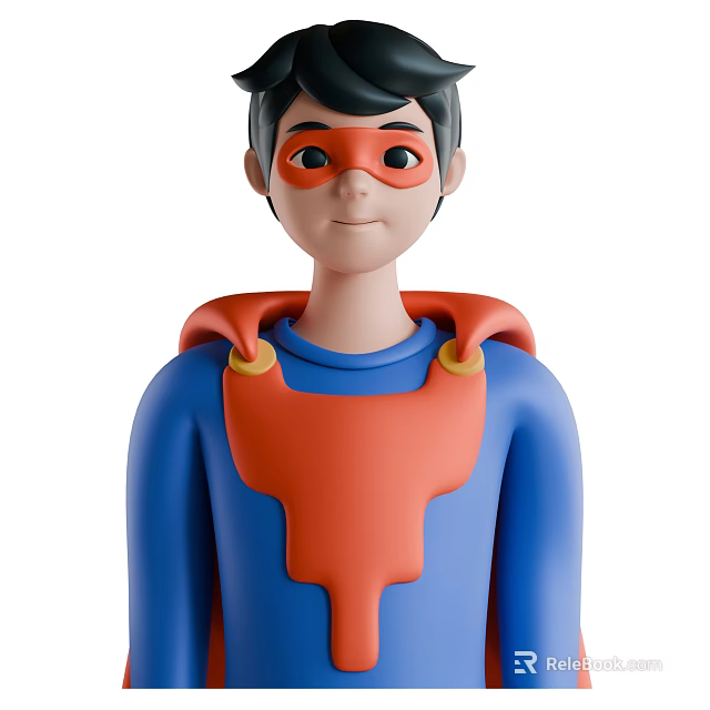 3D Cartoon Superhero Character Wearing Red Mask Blue Shirt And Red Cape 3d model 