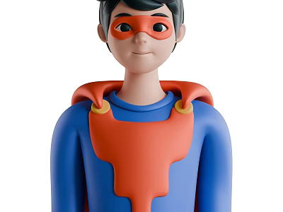 3D Cartoon Superhero Character Wearing Red Mask Blue Shirt And Red Cape 3d model