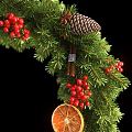 Christmas Wreath with Green Pine Branches Red Berries Pine Cones Orange Slices and Candy Canes