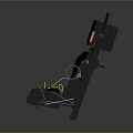 Black Industrial Equipment Seat With Yellow Safety Straps And Metal Frame