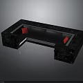 Modern L Shaped Sofa With Black Marble Top And Red Cushions
