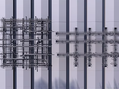 Industrial Ceiling Design With Exposed Metal Framework And Grid Structure 3d model