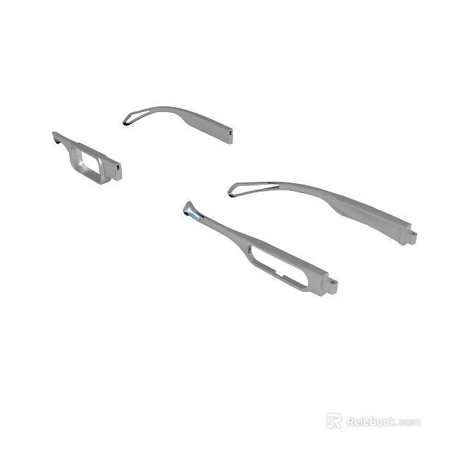 Silver Metal Eyewear Frame Parts Featuring Curved Design And Smooth Finish 3d model 