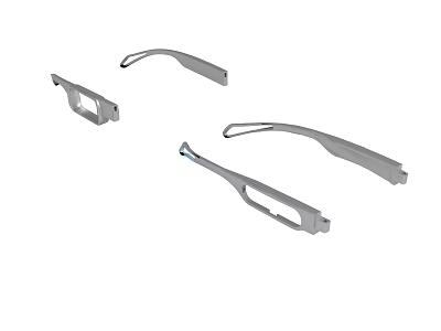 Silver Metal Eyewear Frame Parts Featuring Curved Design And Smooth Finish 3d model