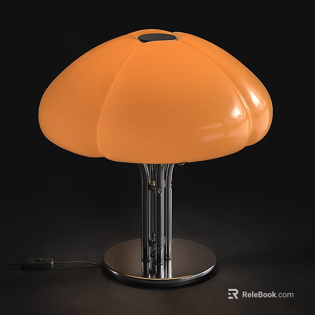 Orange Mushroom Shaped Table Lamp With Silver Metal Base And Stands 3d model 