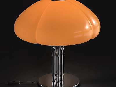 Orange Mushroom Shaped Table Lamp With Silver Metal Base And Stands 3d model