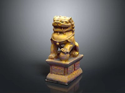 Traditional Chinese Lion Sculpture With Ornate Base And Golden Color Details 3d model
